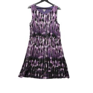 J. Jill Womens Dress Size Large Petite LP Black Purple Sleeveless Elastic Waist